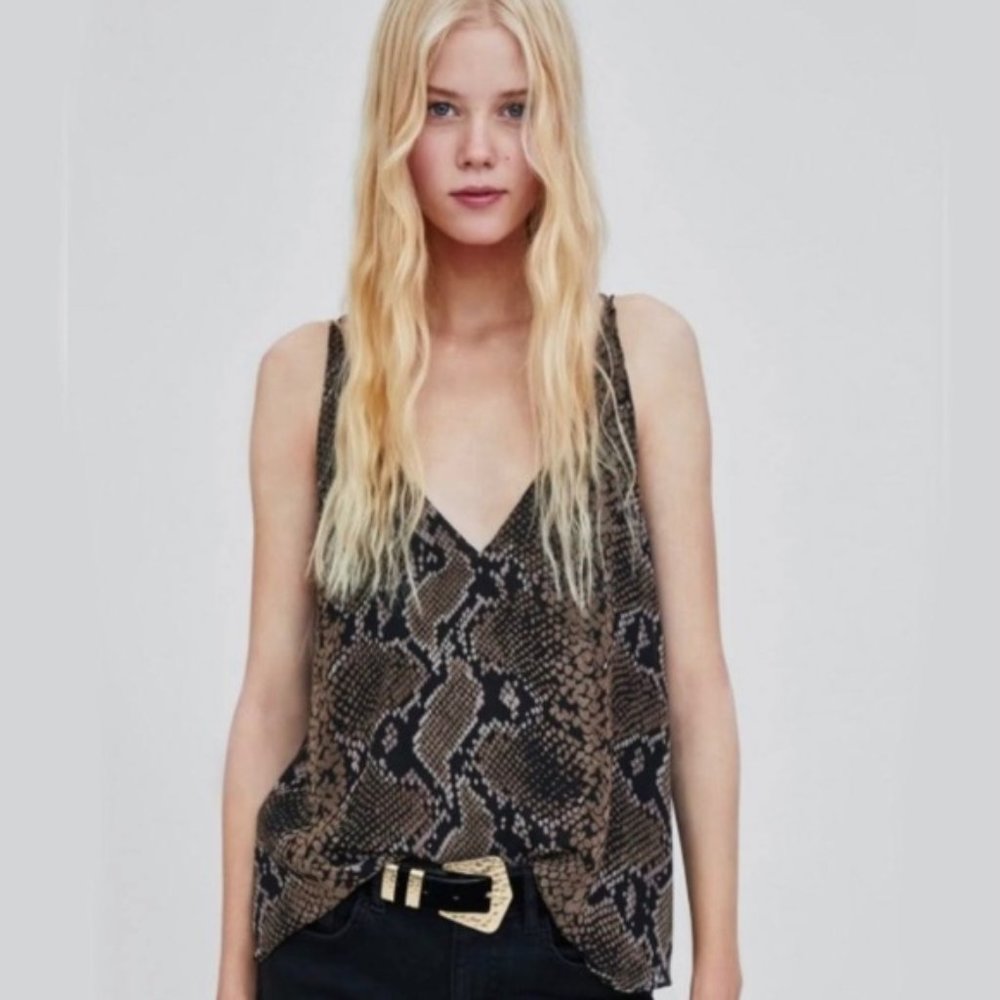 Zara Snake Print Strappy Flowy Tank Top, NWT, S
